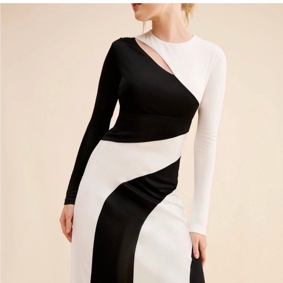 New Farm Rio Monochrome Black and White dress with neck cutout. Sz L - Picture 3 of 8